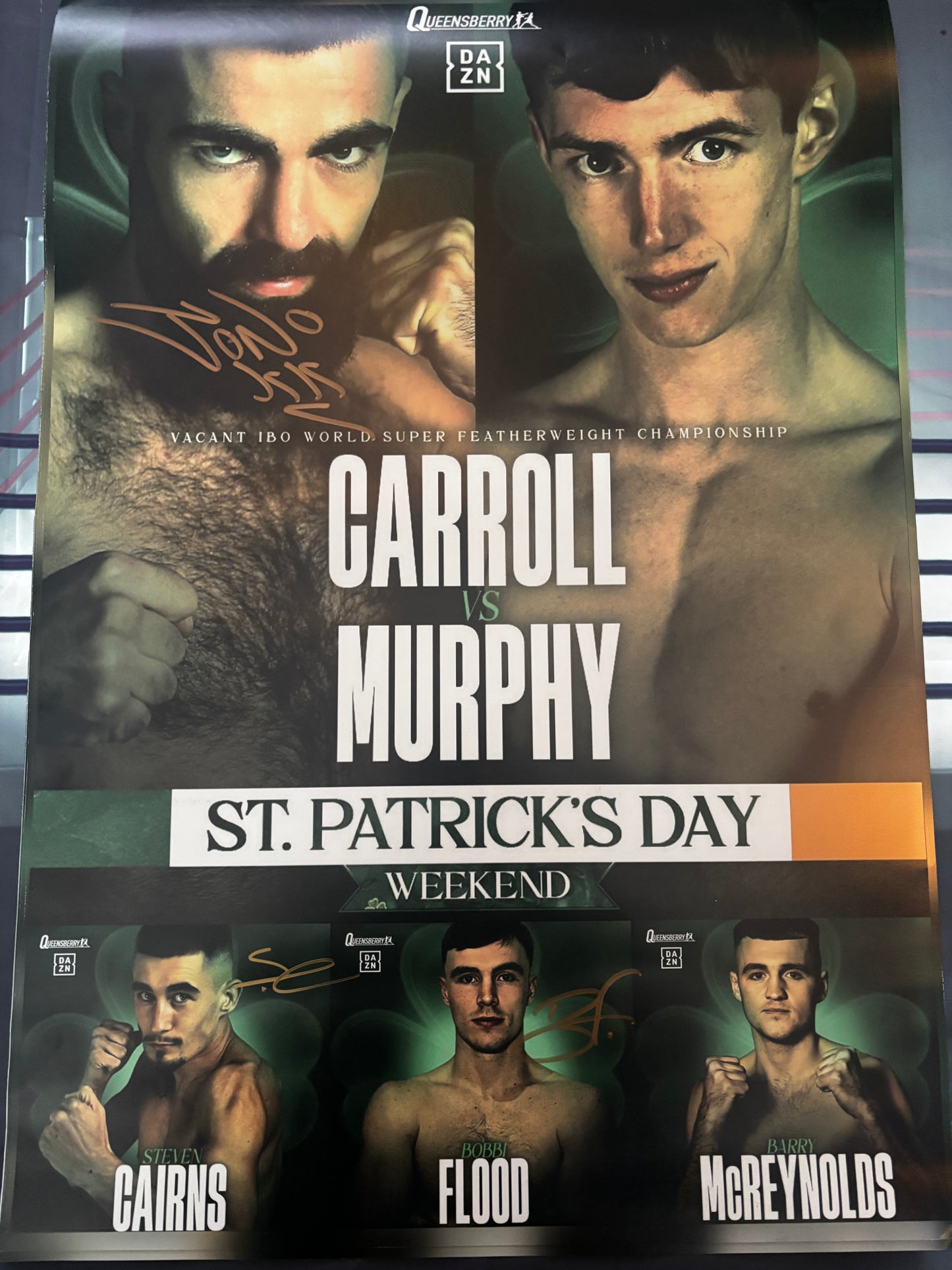 Jono Carroll vs. Colm Murphy – Signed A2 Fight Poster signed by Jono Carroll, Bobbi Flood & Steven Cairns