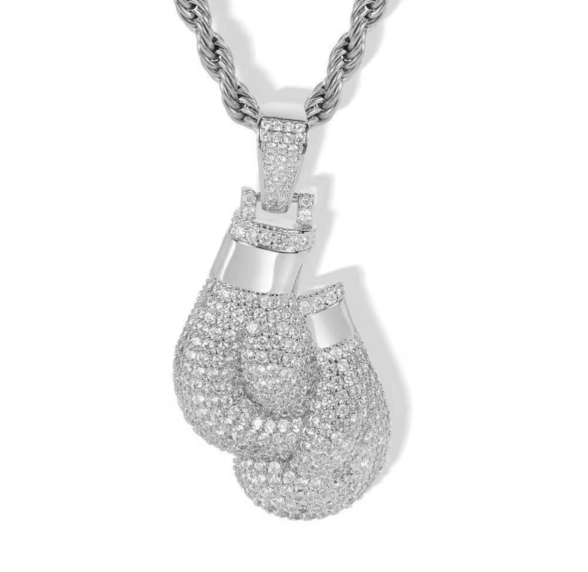 Iced boxing gloves necklace