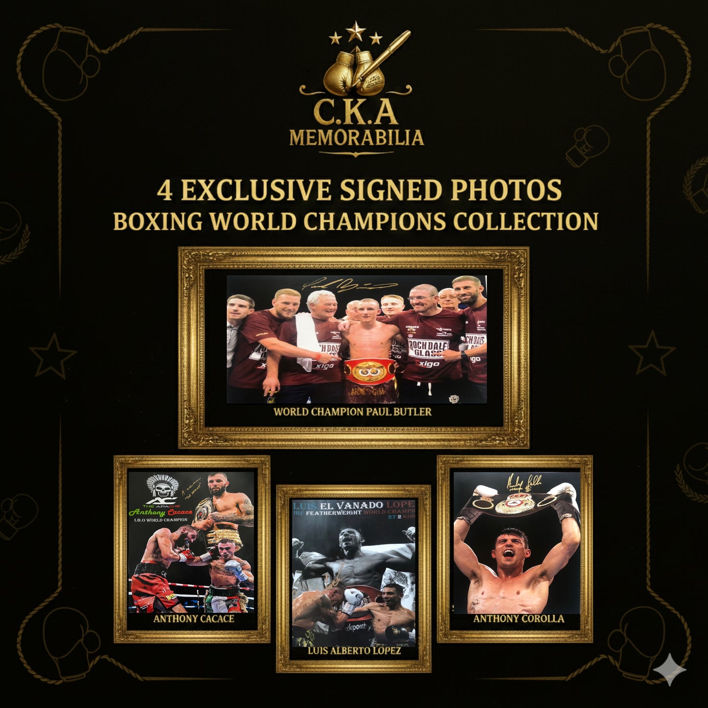 The World Champions: Elite 4 Signed 16x12 Photo Collection