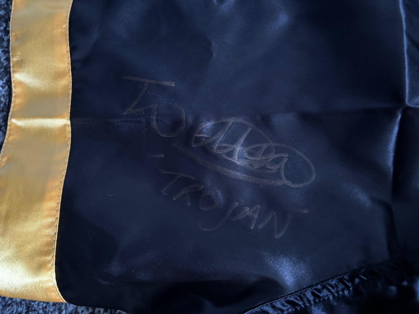 'Trojan' Troy Williamson signed GreenHill boxing shorts