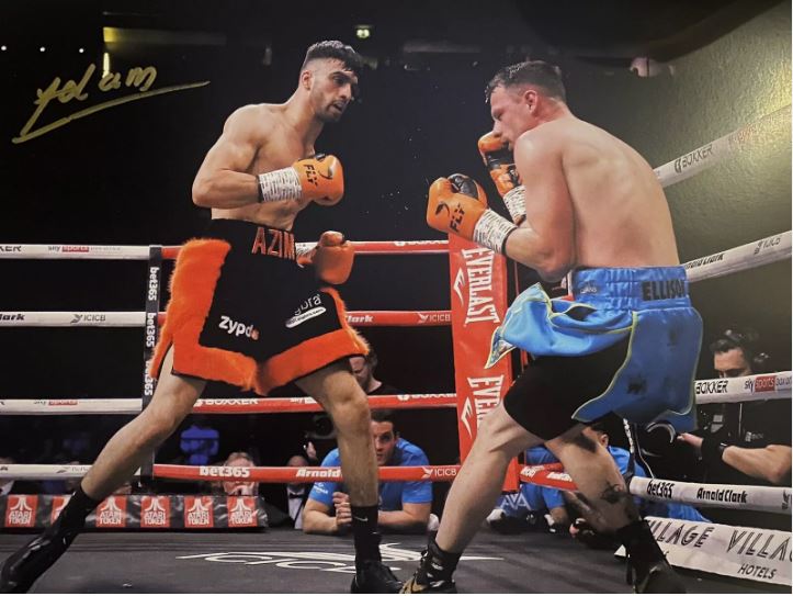 Adam Azim (IBO world champion) signed A3 photo card poster