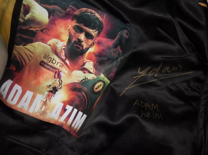 Adam Azim (IBO world champion) & Hassan Azim Duel Signed Custom Boxing Shorts