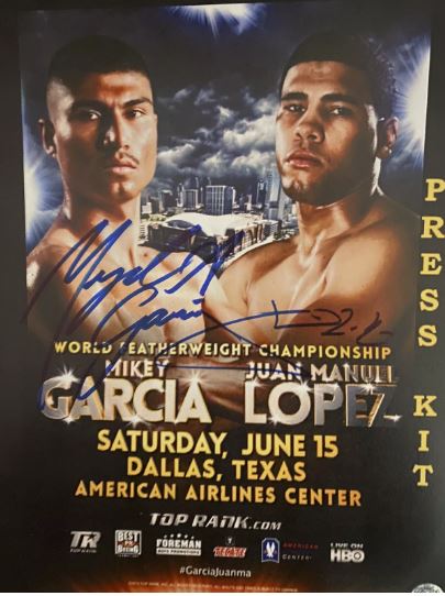 Mikey Garcia & Juan Manuel Lopez duel signed press pack