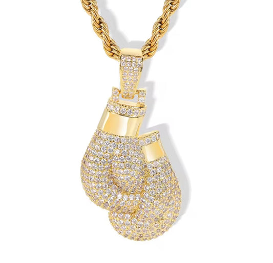 Iced gold Coloured boxing gloves necklace