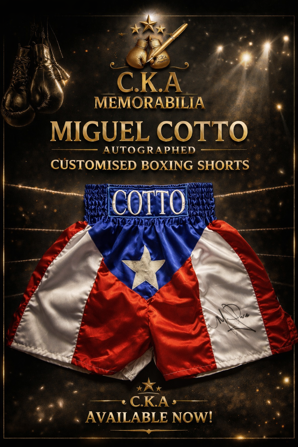 Miguel Cotto signed customised shorts