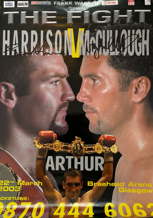 Scott Harrison vs Wayne McCullough duel signed fight poster