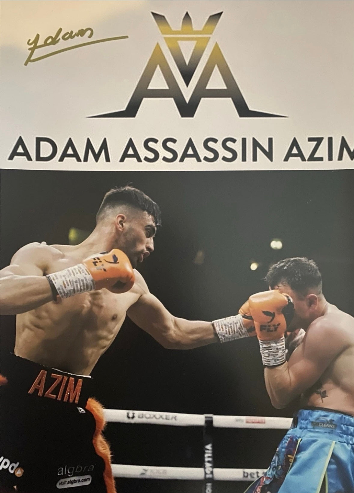 Adam Azim (IBO world champion) signed A3 photo card poster