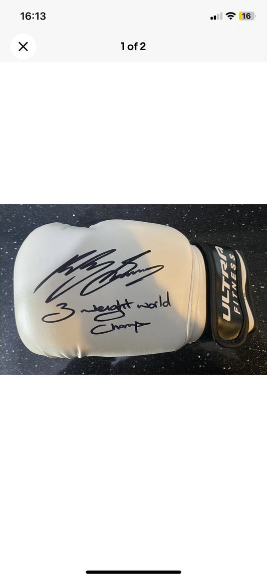 Ricky Burns Signed Boxing Glove ( Rear 3 Weight World Champion Inscription)