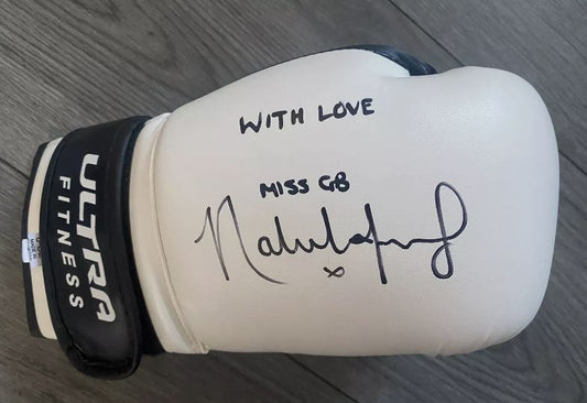 Natasha Jonas (former IBF,WBO,WBC & Ring magazine world champion) signed white boxing glove