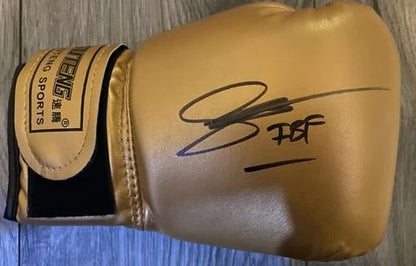 Sunny Edwards former IBF world champion signed gold boxing glove in display case