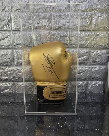Sunny Edwards former IBF world champion signed gold boxing glove in display case